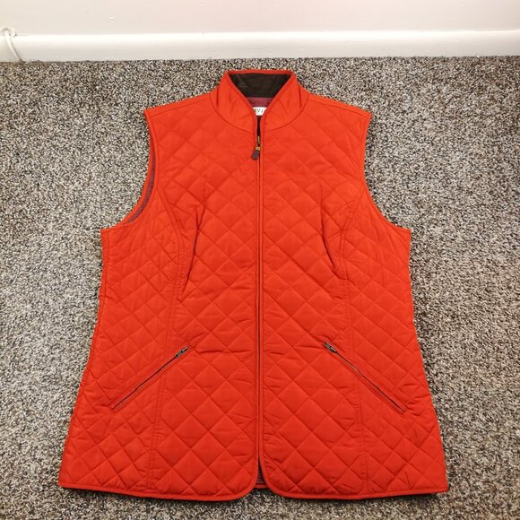 Orvis Vest Quilted Flannel Lined Primaloft Insulated Full Zip Orange Mens Medium